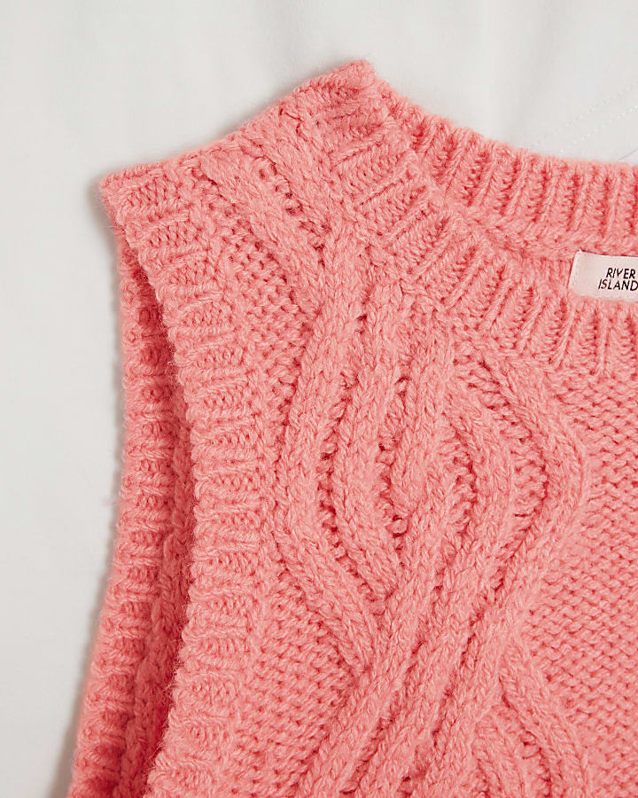 Girls pink cable knit vest top and t-shirt