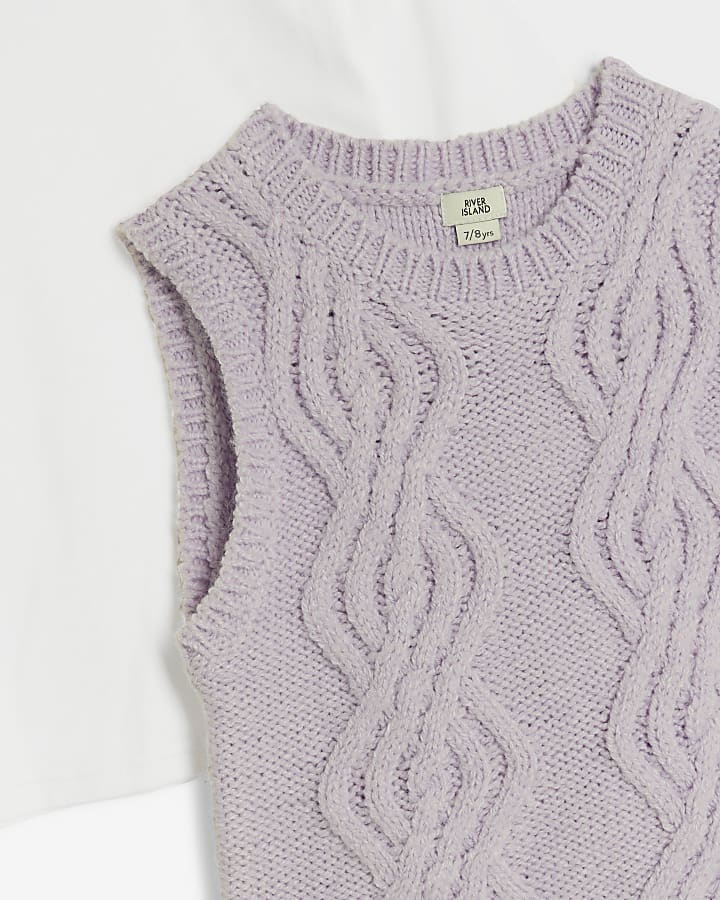 Girls purple cable knit vest top and t-shirt