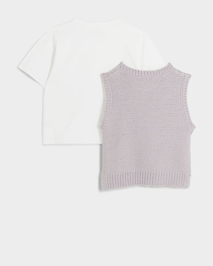 Girls purple cable knit vest top and t-shirt