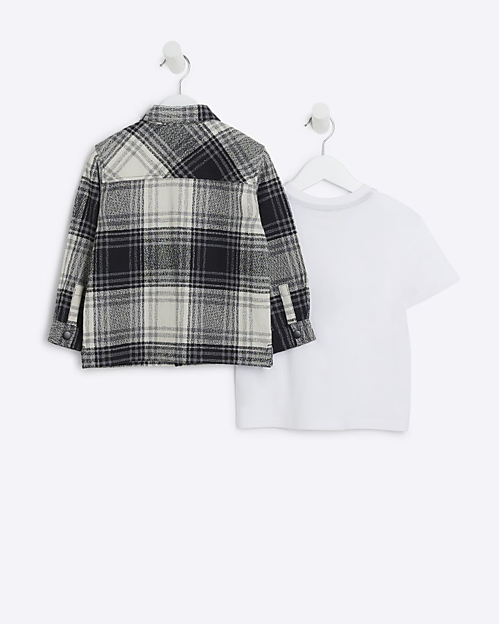 Mini Boys Black Check Shacket Set