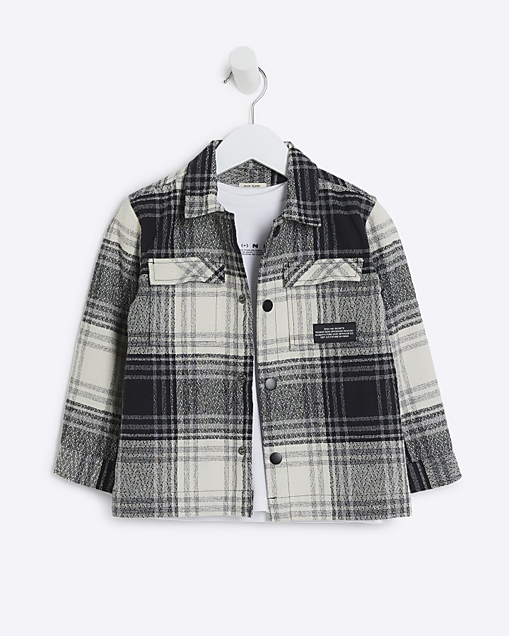 Mini Boys Black Check Shacket Set