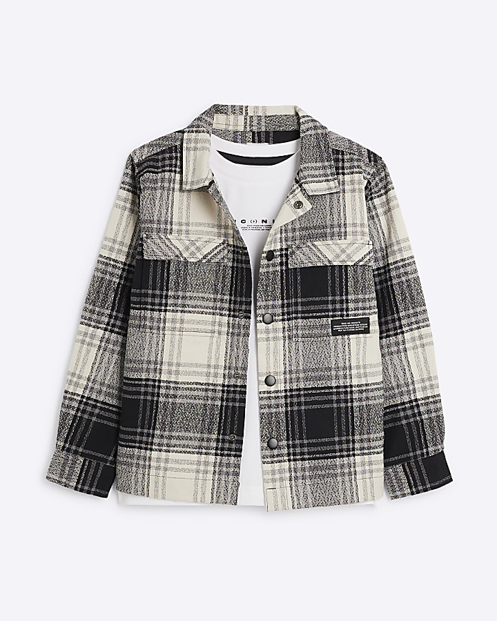 Boys Black Check Shacket Set