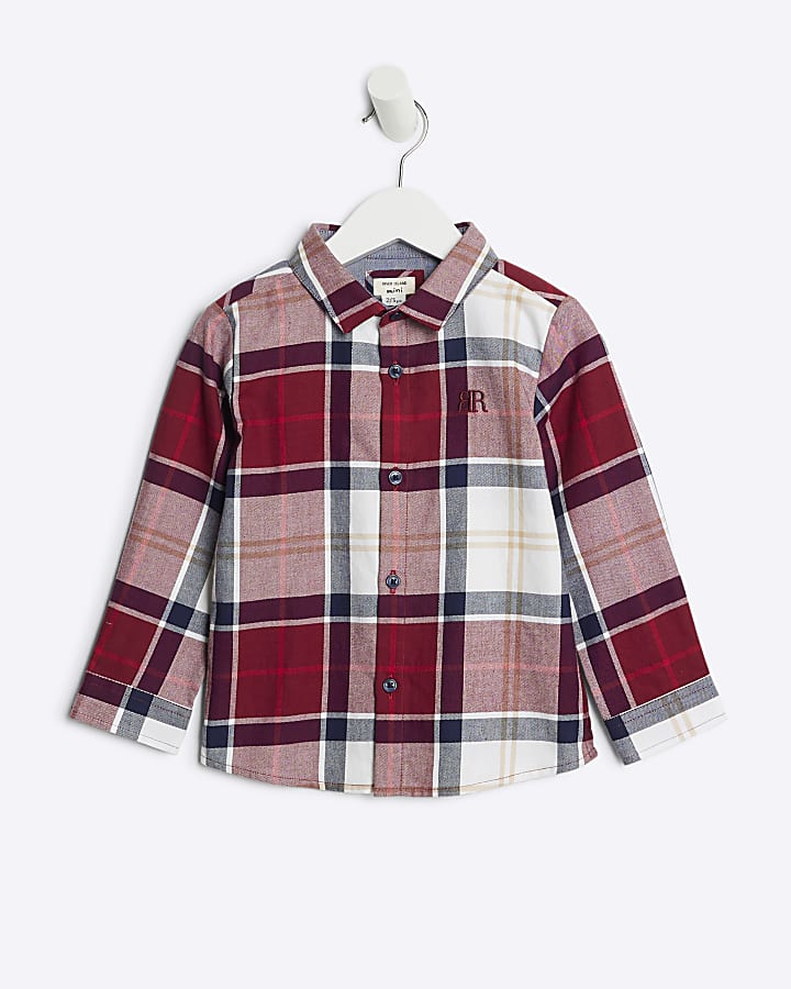 Mini boys red check long sleeve shirt