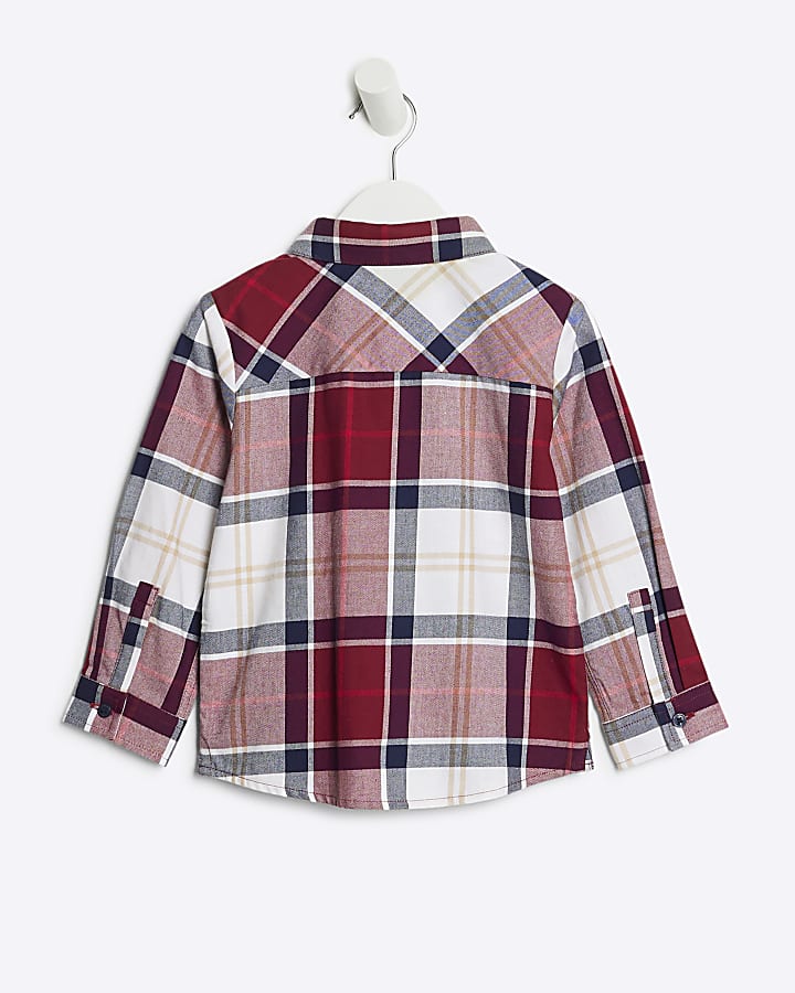 Mini boys red check long sleeve shirt