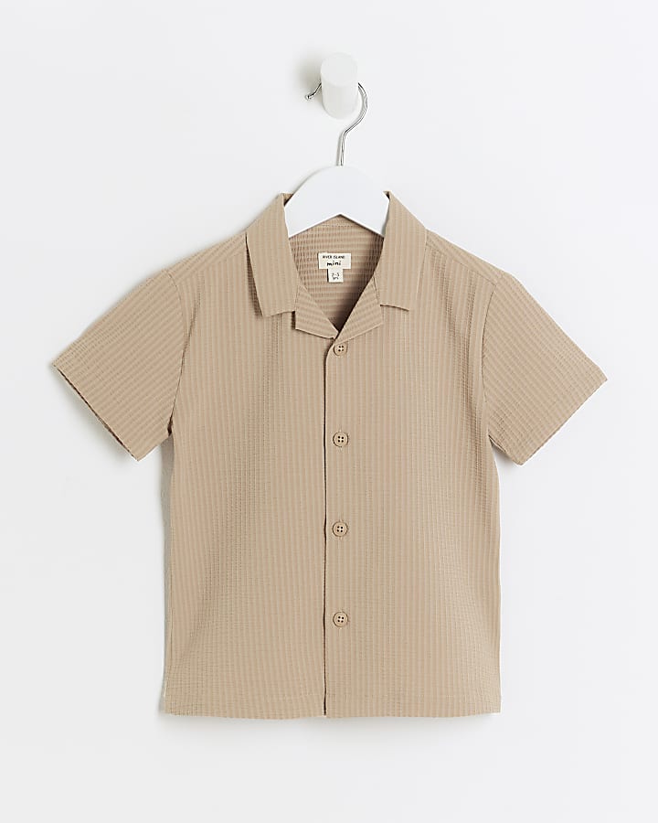 Mini boys stone seersucker shirt