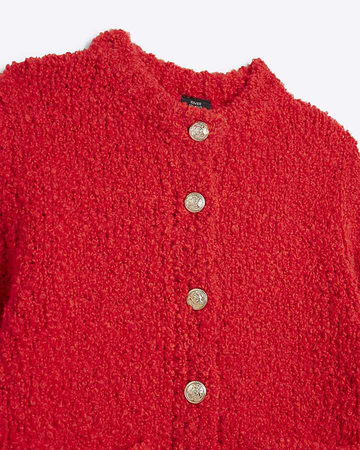 Girls Red Boucle cardigan