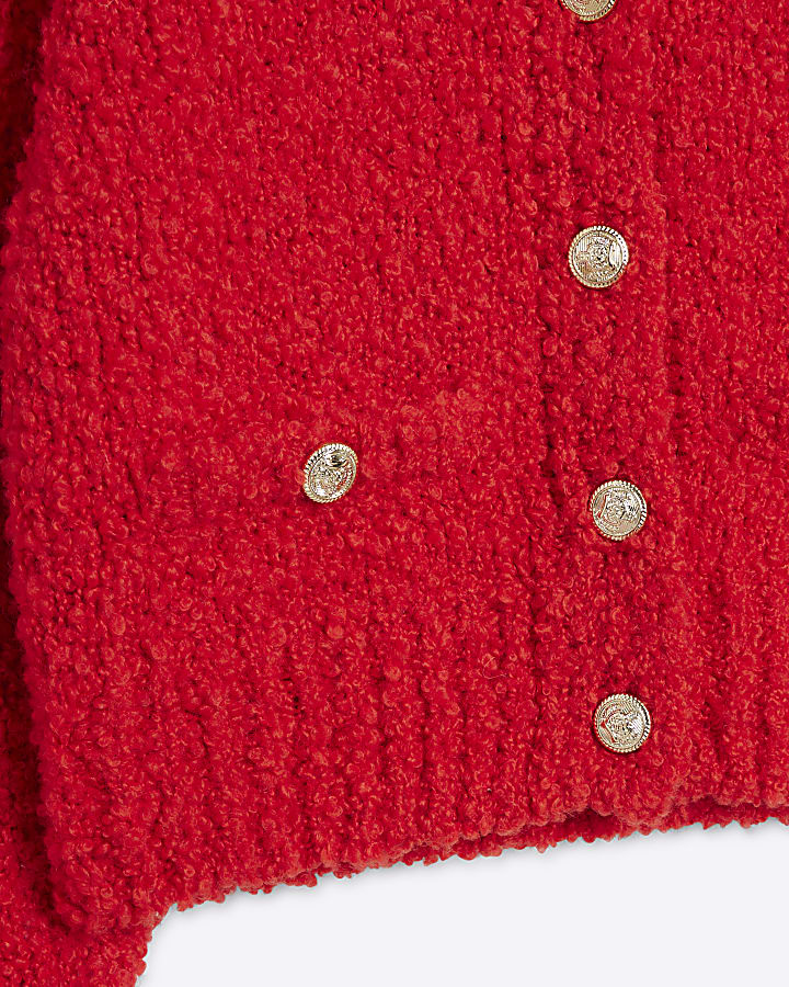 Girls Red Boucle cardigan