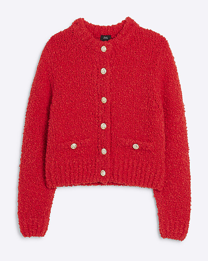 Girls Red Boucle cardigan