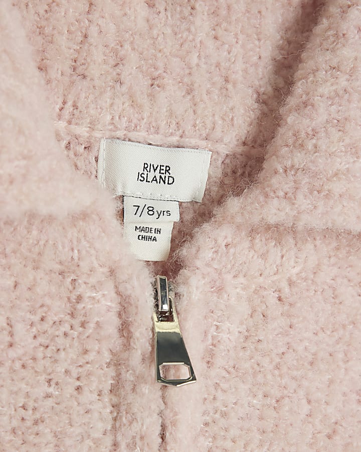 Girls Pink Boucle Zip Funnel Neck Jumper