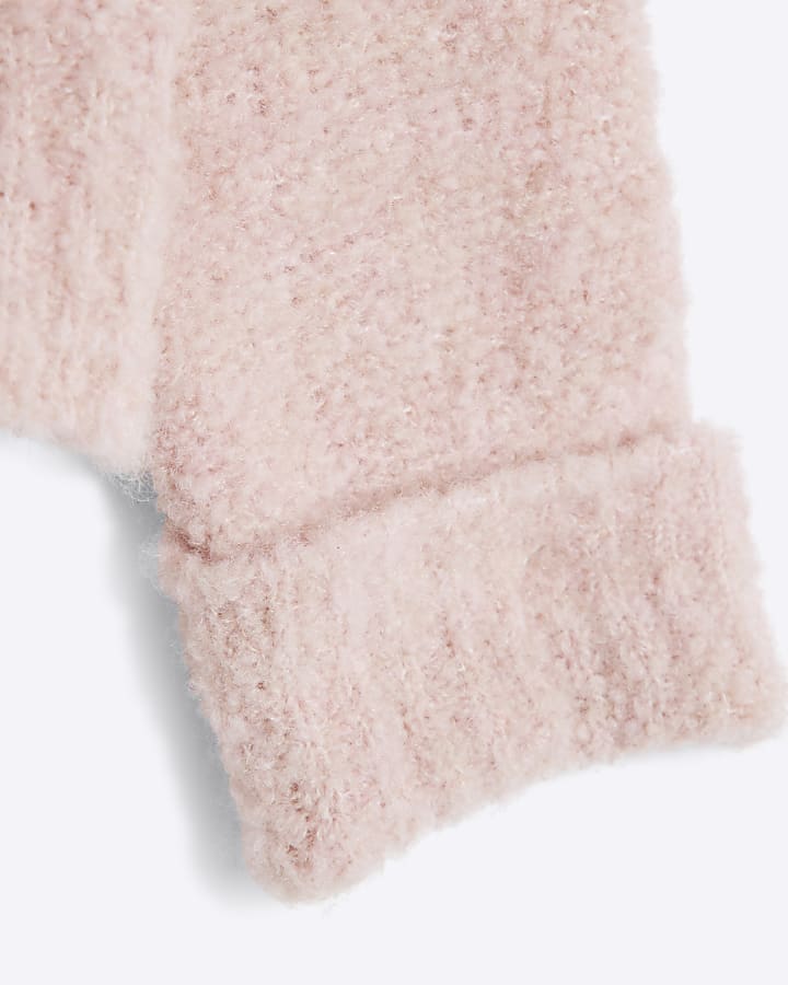 Girls Pink Boucle Zip Funnel Neck Jumper