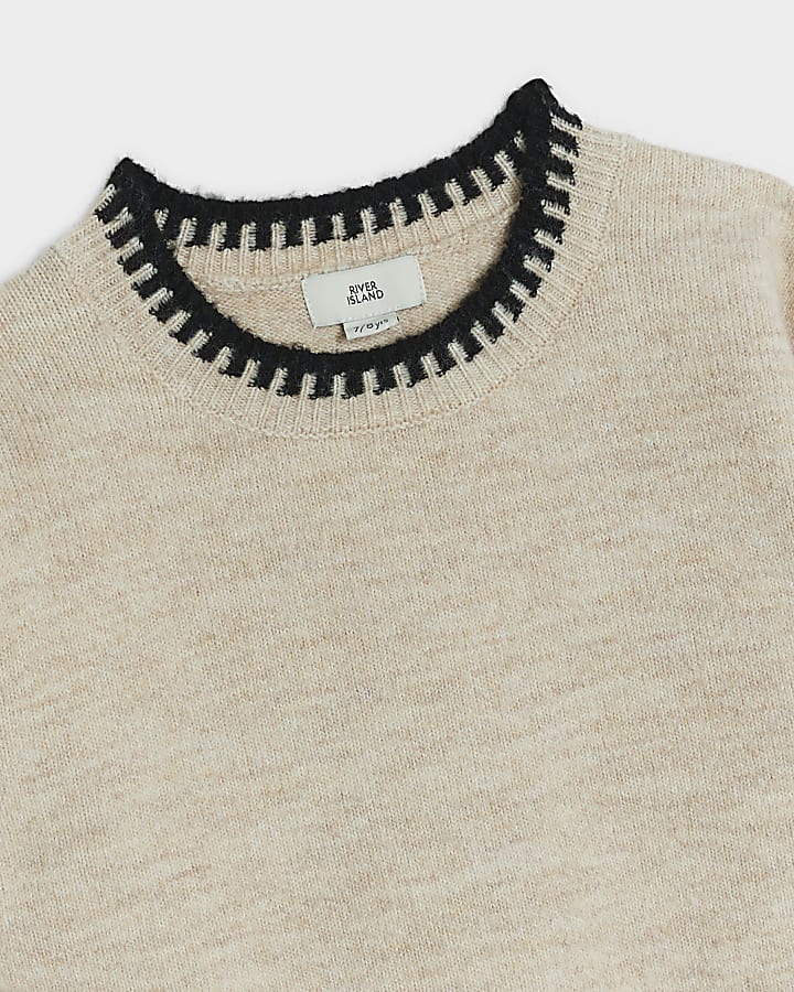 Girls beige knit whipstitch jumper set