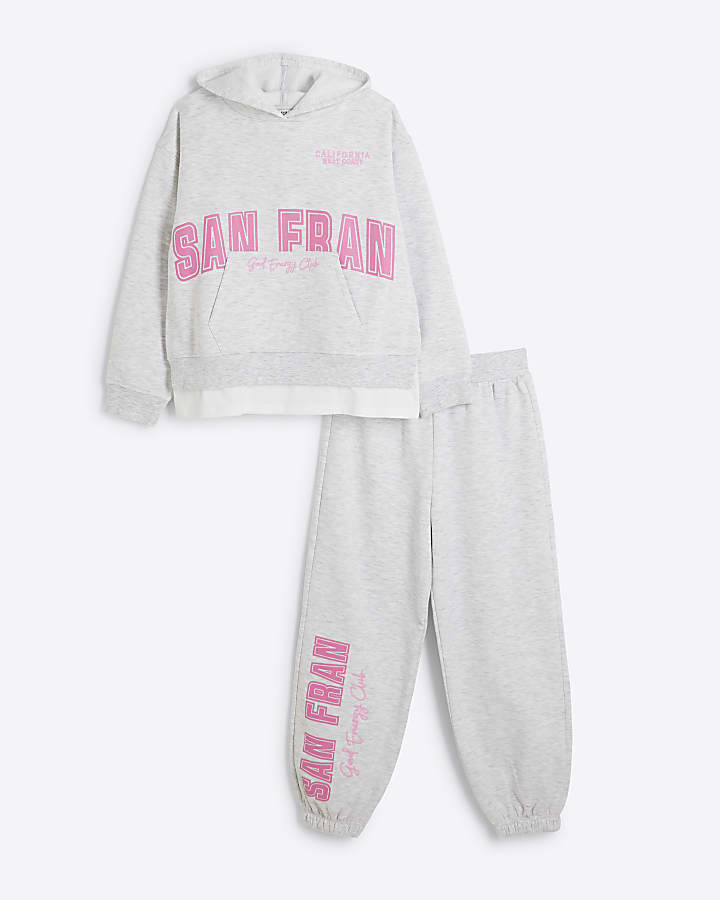 Girls grey hybrid hoodie and joggers set River Island