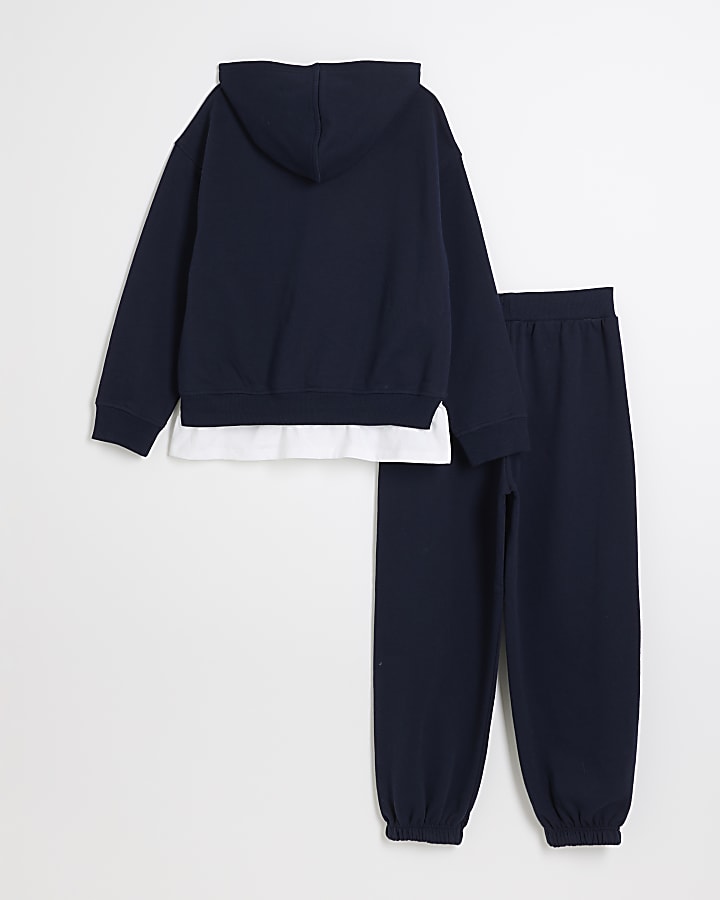 Girls Navy Hybrid Hoodie And Joggers Set