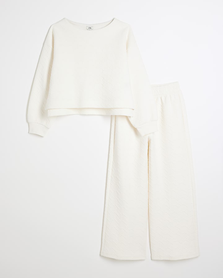 Girls cream textured sweatshirt set