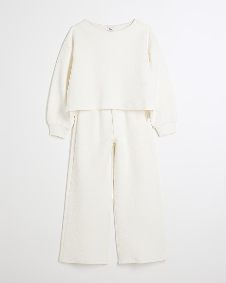 Girls cream textured sweatshirt set