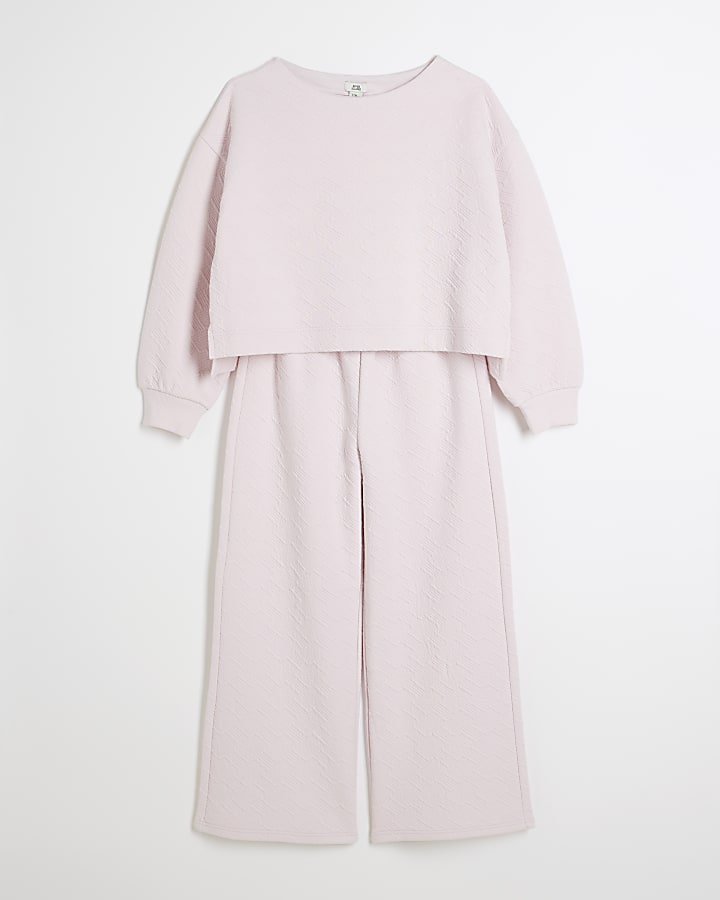 Girls pink textured sweatshirt set