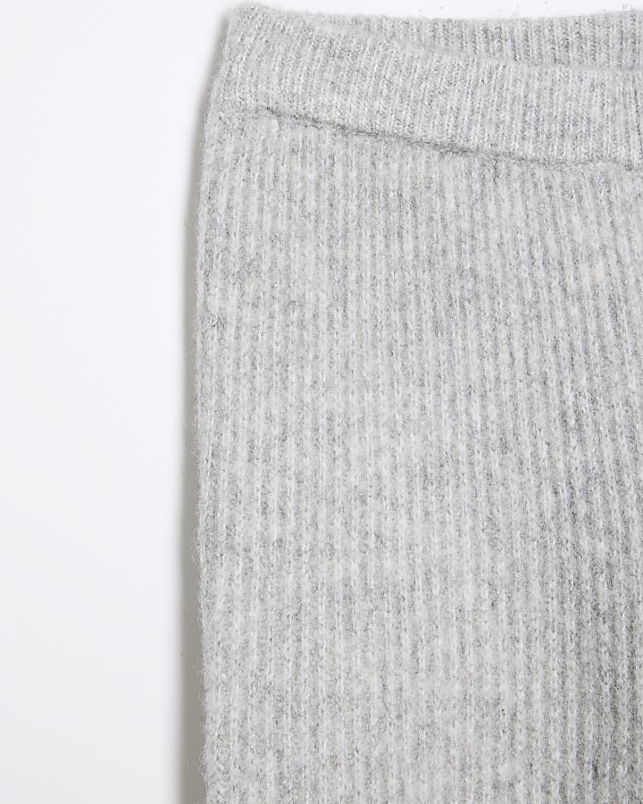 Grey Rib Hooded Wide Leg Set