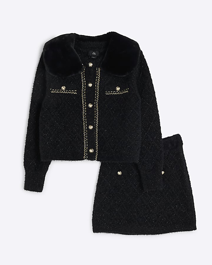 Girls Black Sequin Cardigan Set