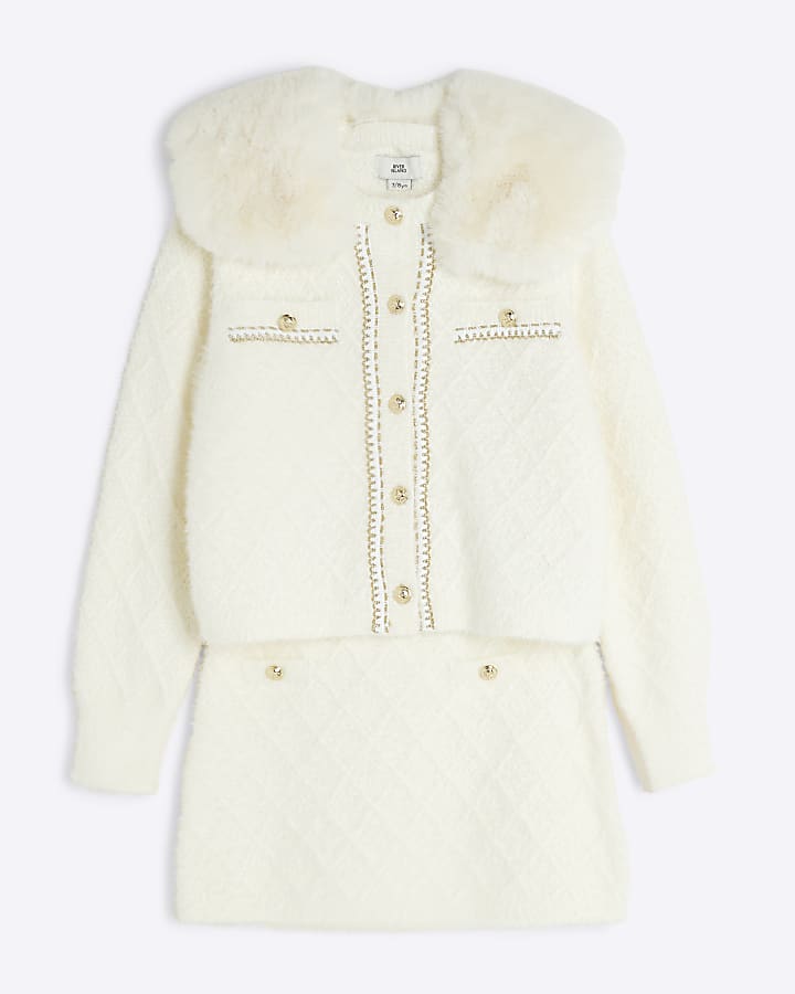 Girls Cream Sequin Cardigan Set