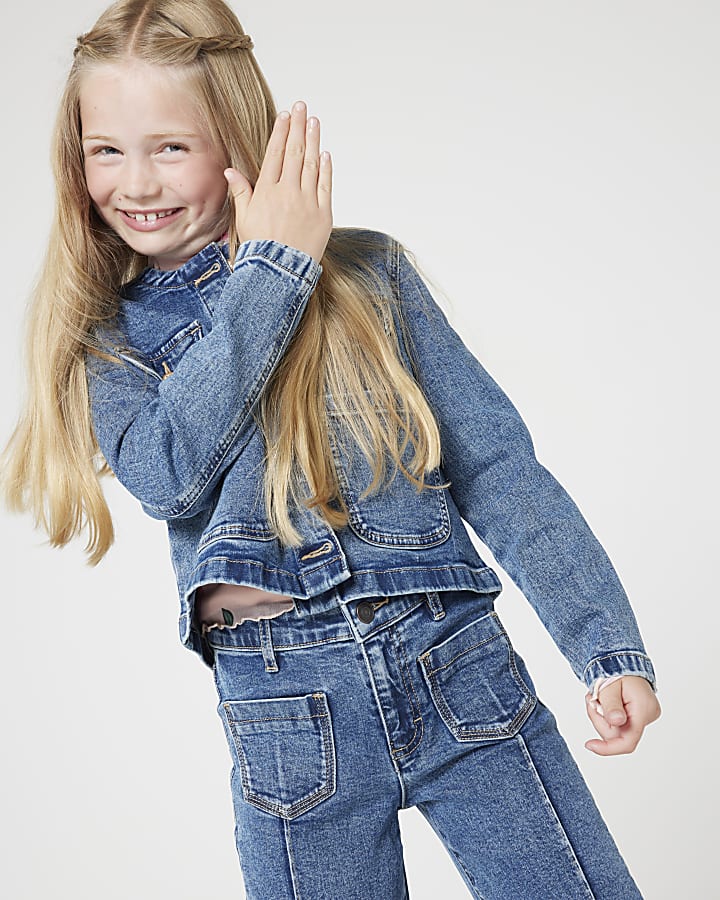 Girls blue seam front flared jeans