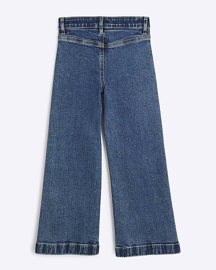 Girls blue seam front flared jeans