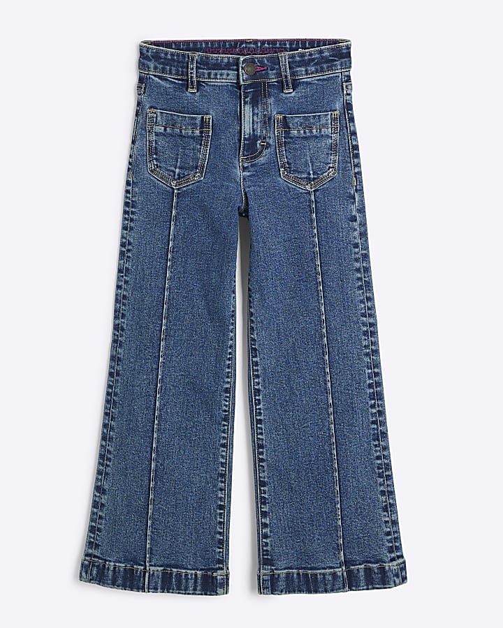 Girls blue seam front flared jeans