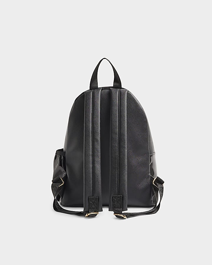 Girls black embossed monogram backpack