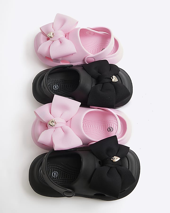 Mini girls black bow detail Clogs