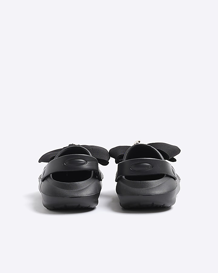 Mini girls black bow detail Clogs