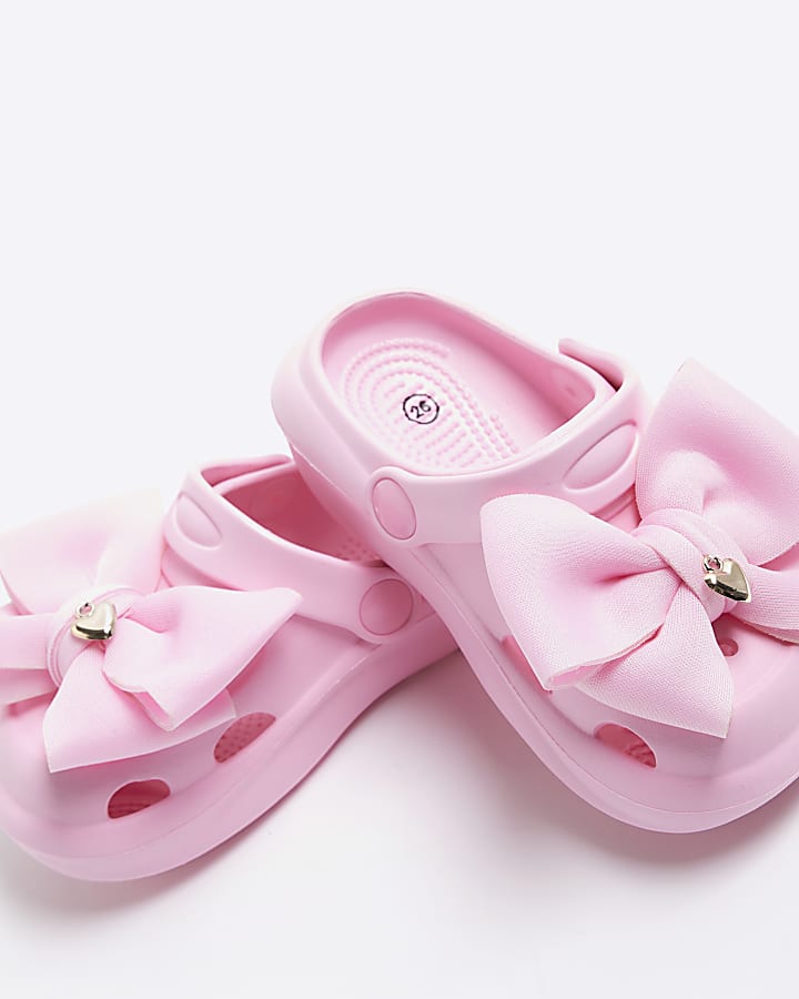 Mini girls pink bow detail Clogs