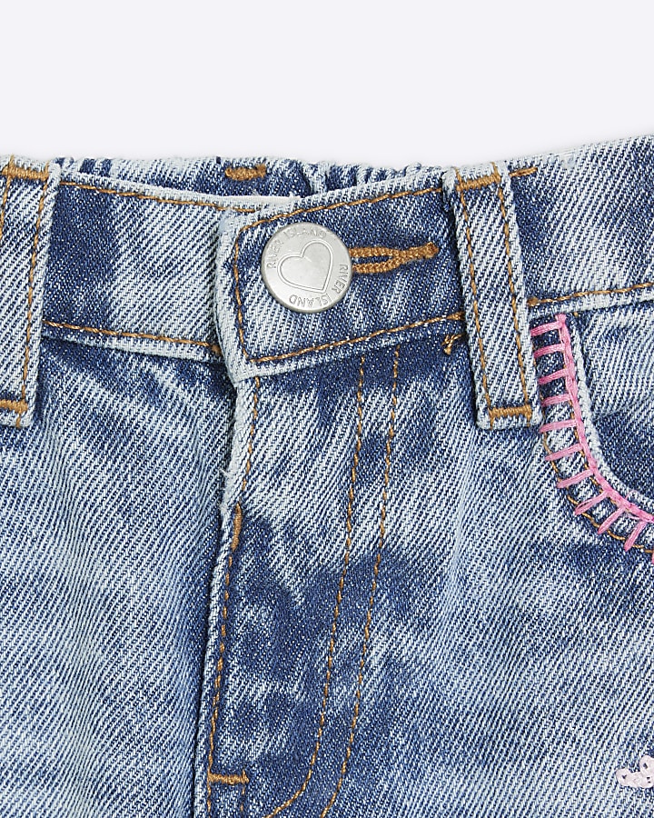 Mini girls blue embroidered mom jeans