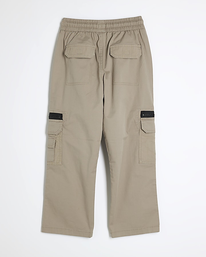 Boys Stone Wide Leg Cargo Trousers