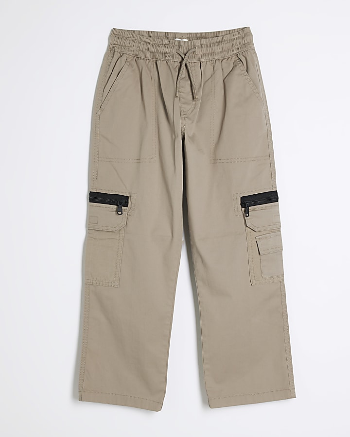 Boys Stone Wide Leg Cargo Trousers