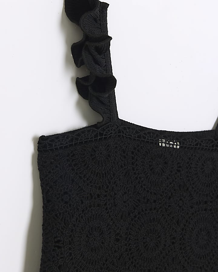 Girls black crochet jumpsuit