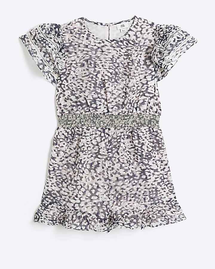 Girls beige chiffon leopard print playsuit River Island