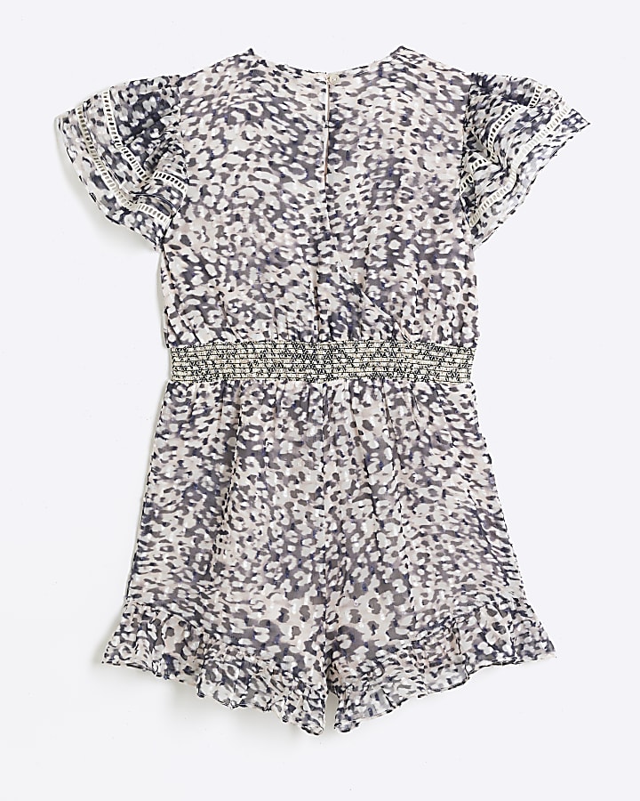 Girls beige chiffon leopard print playsuit