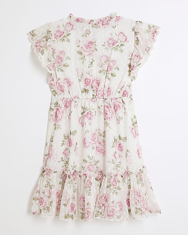 Girls white rose chiffon dress