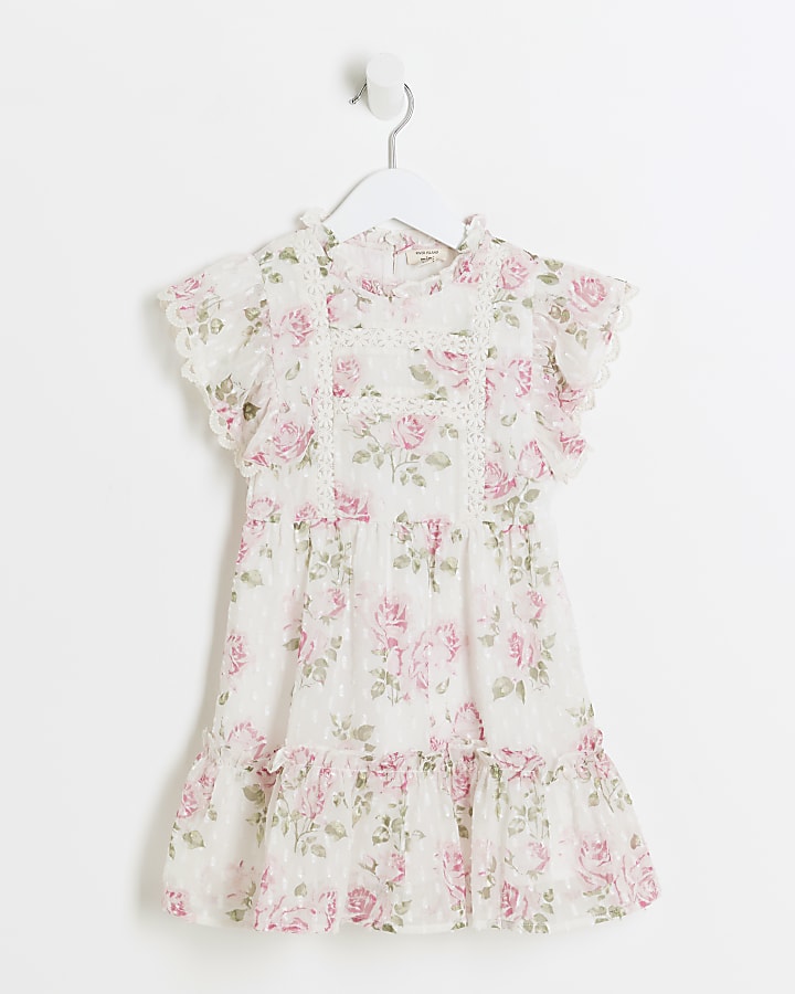 Mini girls white rose chiffon dress