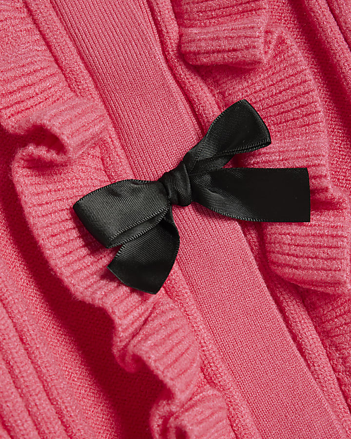 Girls Pink Knitted Bow Cardigan