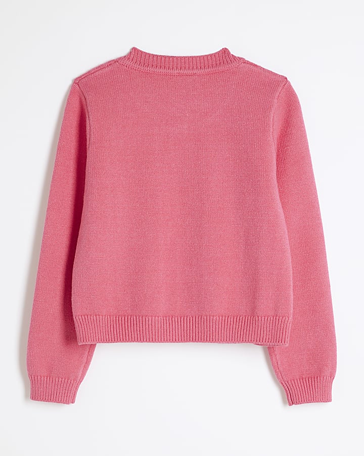 Girls Pink Knitted Bow Cardigan