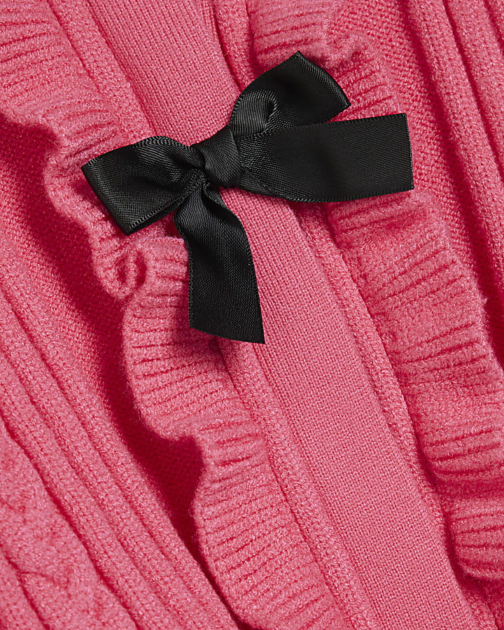 Mini Girls Pink Knitted Bow Cardigan