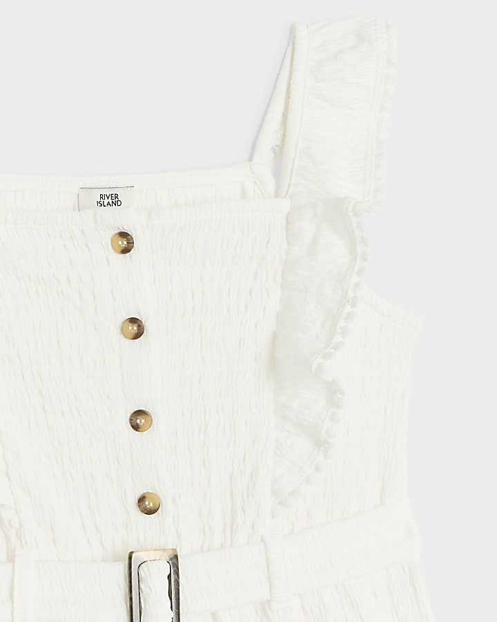 Girls white belted frill playsuit