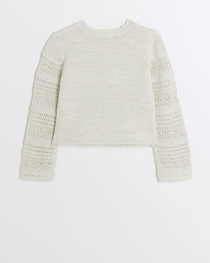 Girls cream crochet metallic jumper