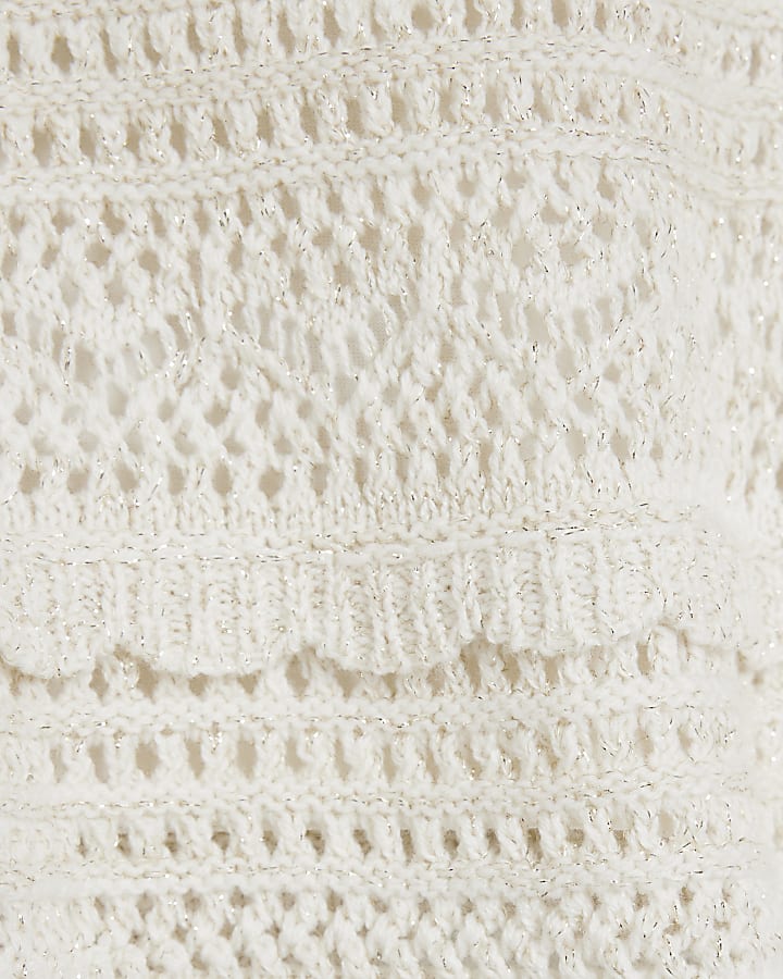 Mini girls cream crochet metallic jumper