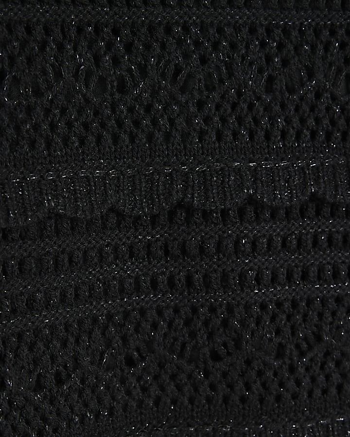 Girls black crochet metallic jumper
