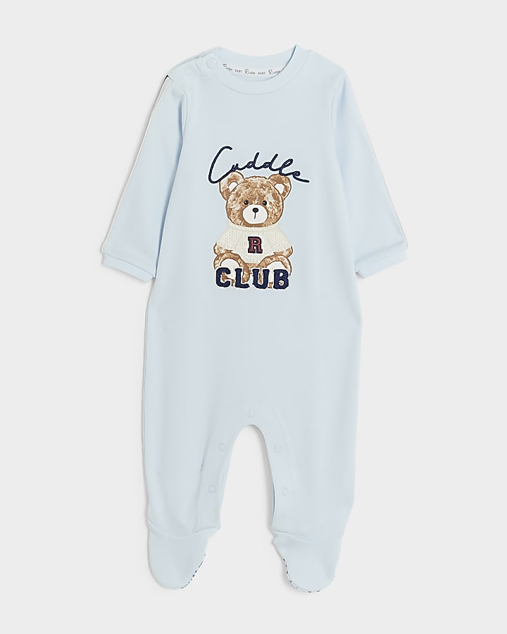 Baby boys blue bear sleepsuit