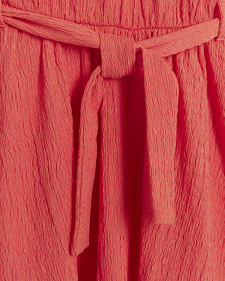 Girls coral textured one shoulder dress