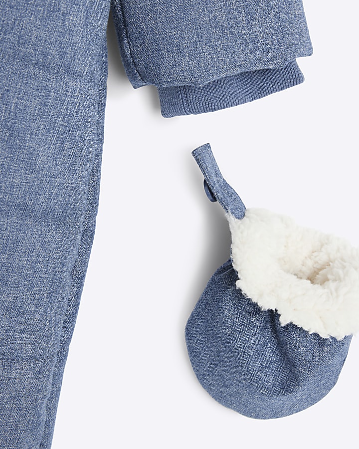 Baby boys navy hooded snowsuit and mittens