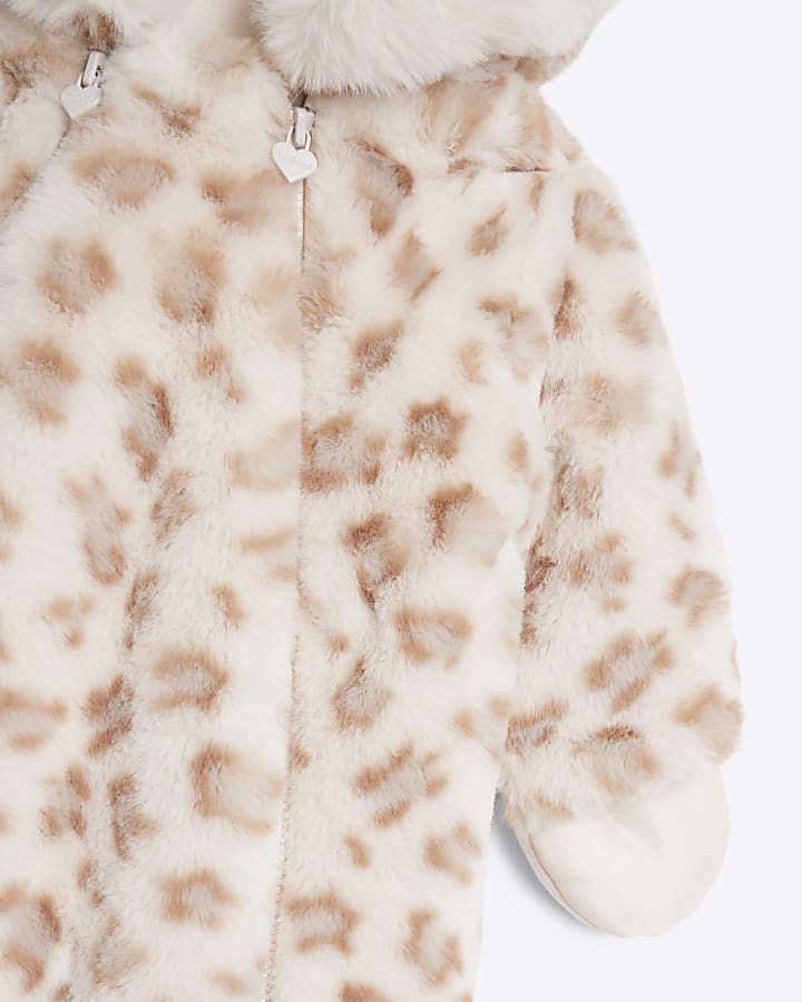 Baby Girls Brown Leopard Faux Fur Snowsuit