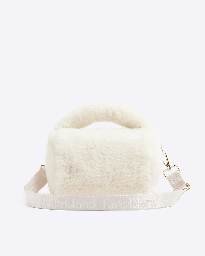 Girls cream faux fur cross body bag